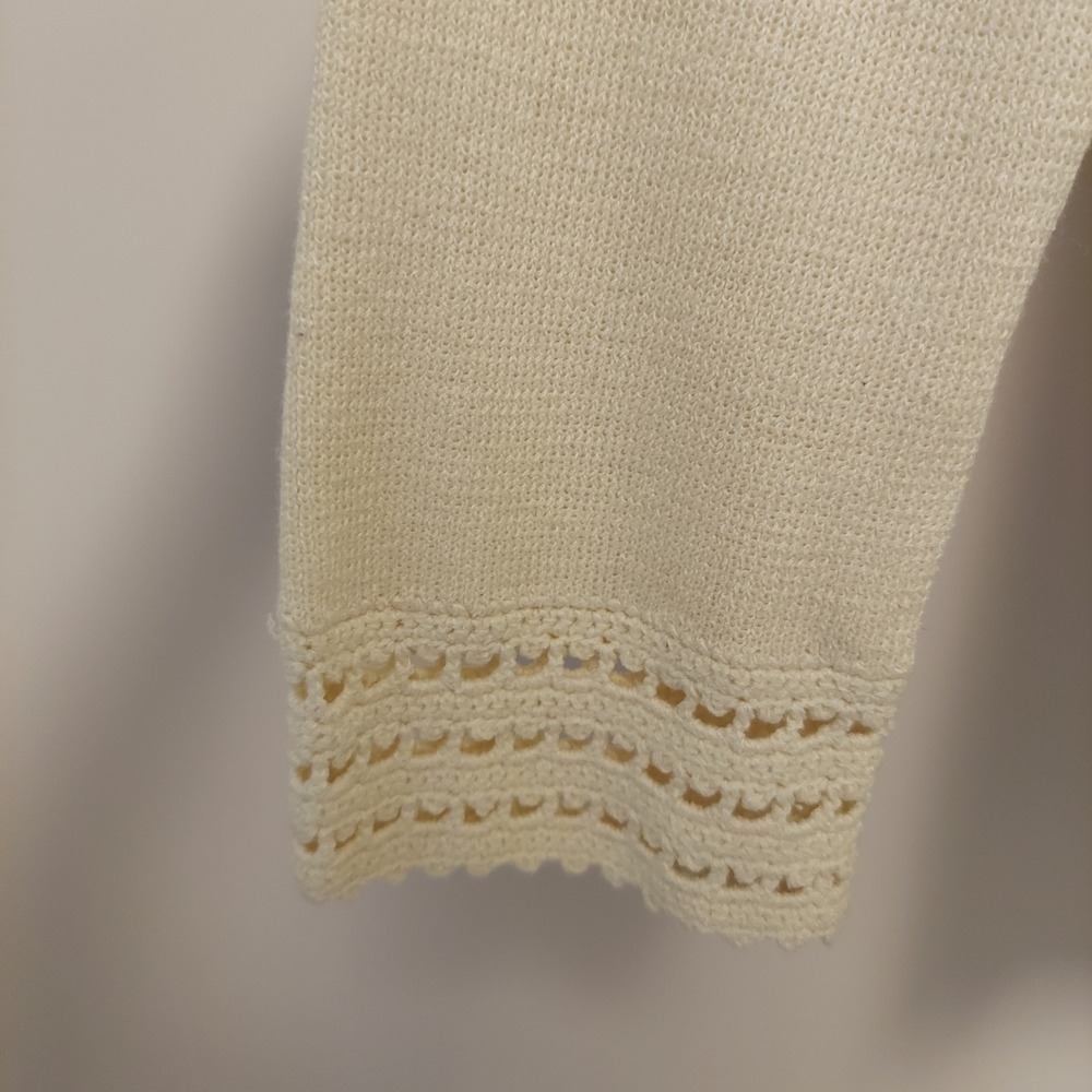Sag Harbor Petite Cream Crochet V-Neck Ramie Blend Knit Sweater Top PXS Coquette - Picture 7 of 9
